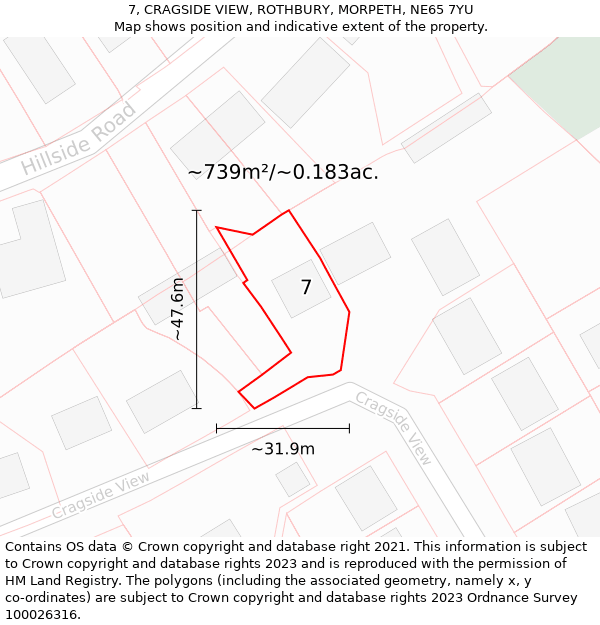 7, CRAGSIDE VIEW, ROTHBURY, MORPETH, NE65 7YU: Plot and title map