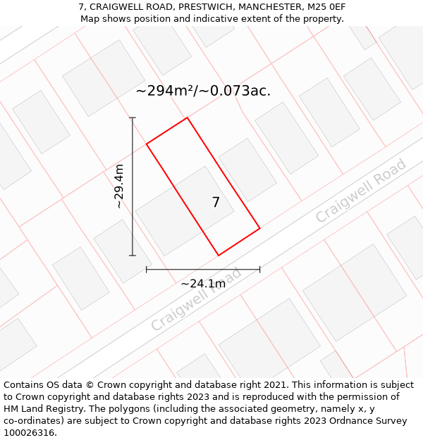 7, CRAIGWELL ROAD, PRESTWICH, MANCHESTER, M25 0EF: Plot and title map