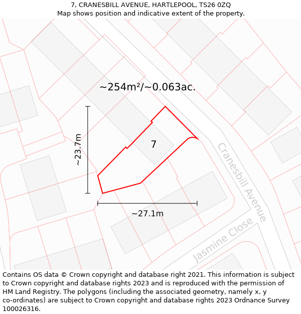 7, CRANESBILL AVENUE, HARTLEPOOL, TS26 0ZQ: Plot and title map