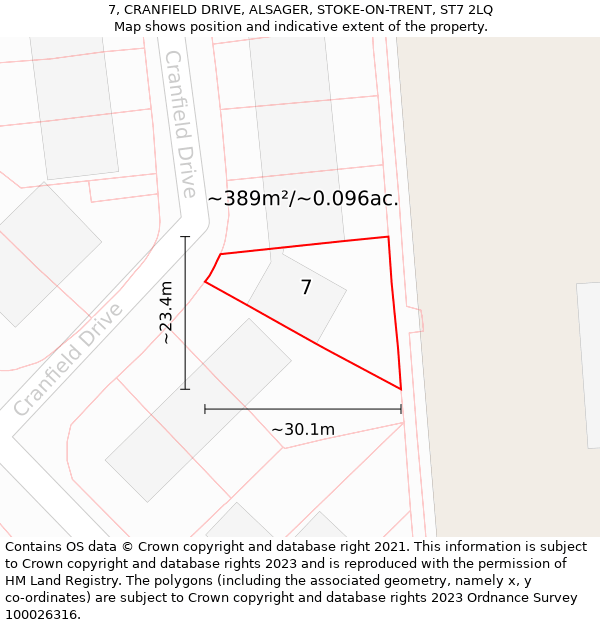 7, CRANFIELD DRIVE, ALSAGER, STOKE-ON-TRENT, ST7 2LQ: Plot and title map