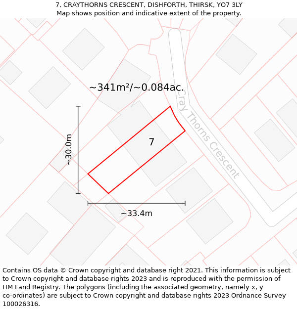 7, CRAYTHORNS CRESCENT, DISHFORTH, THIRSK, YO7 3LY: Plot and title map