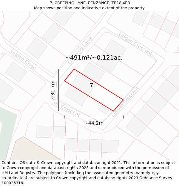 7, CREEPING LANE, PENZANCE, TR18 4PB: Plot and title map