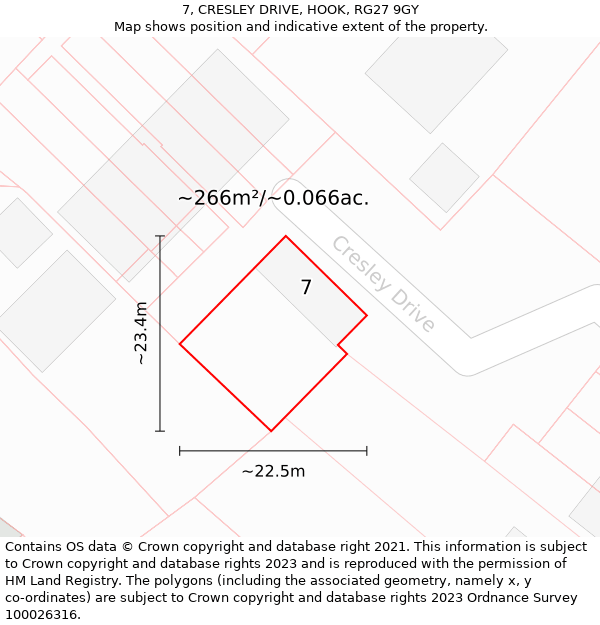 7, CRESLEY DRIVE, HOOK, RG27 9GY: Plot and title map