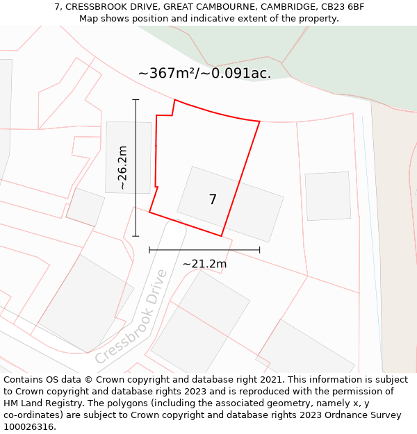 7, CRESSBROOK DRIVE, GREAT CAMBOURNE, CAMBRIDGE, CB23 6BF: Plot and title map