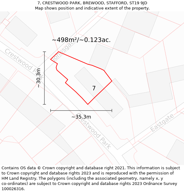 7, CRESTWOOD PARK, BREWOOD, STAFFORD, ST19 9JD: Plot and title map