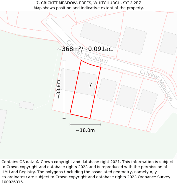 7, CRICKET MEADOW, PREES, WHITCHURCH, SY13 2BZ: Plot and title map