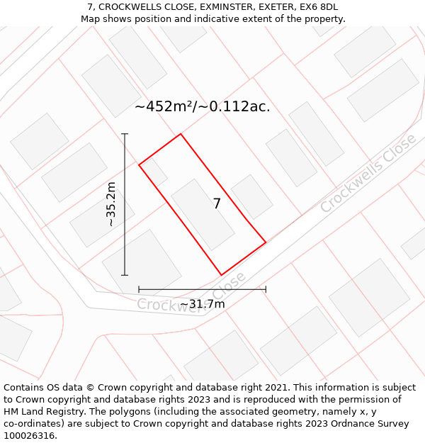 7, CROCKWELLS CLOSE, EXMINSTER, EXETER, EX6 8DL: Plot and title map