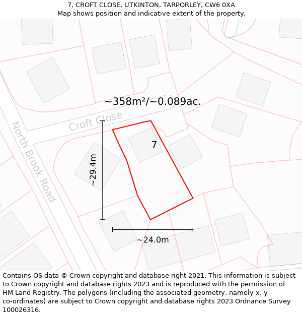 7, CROFT CLOSE, UTKINTON, TARPORLEY, CW6 0XA: Plot and title map