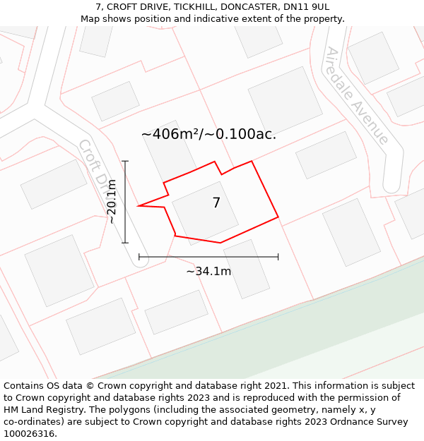 7, CROFT DRIVE, TICKHILL, DONCASTER, DN11 9UL: Plot and title map