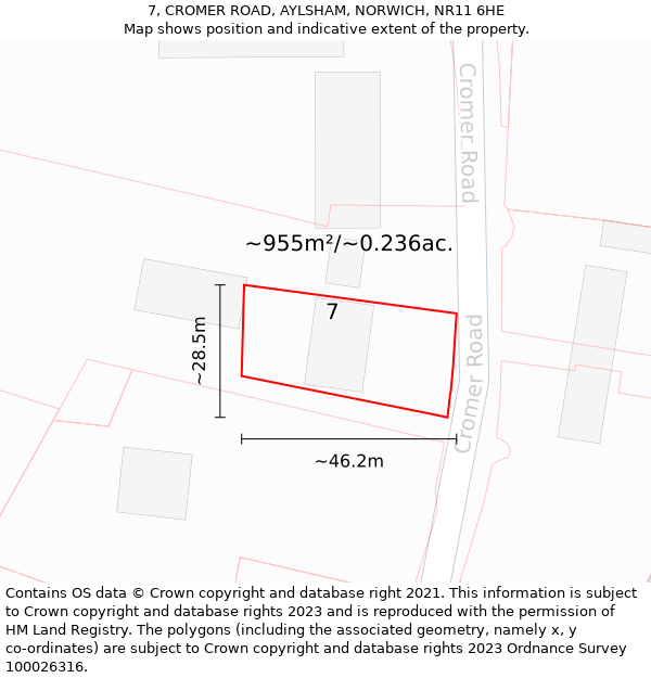 7, CROMER ROAD, AYLSHAM, NORWICH, NR11 6HE: Plot and title map