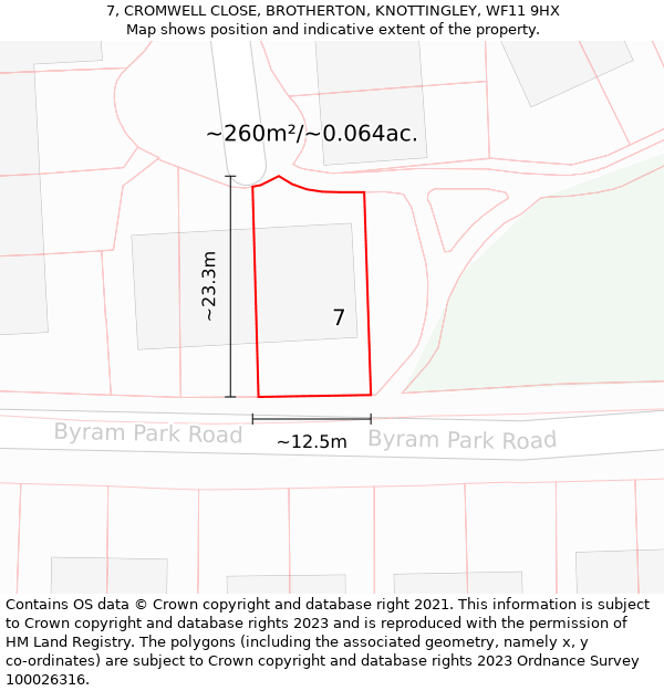 7, CROMWELL CLOSE, BROTHERTON, KNOTTINGLEY, WF11 9HX: Plot and title map