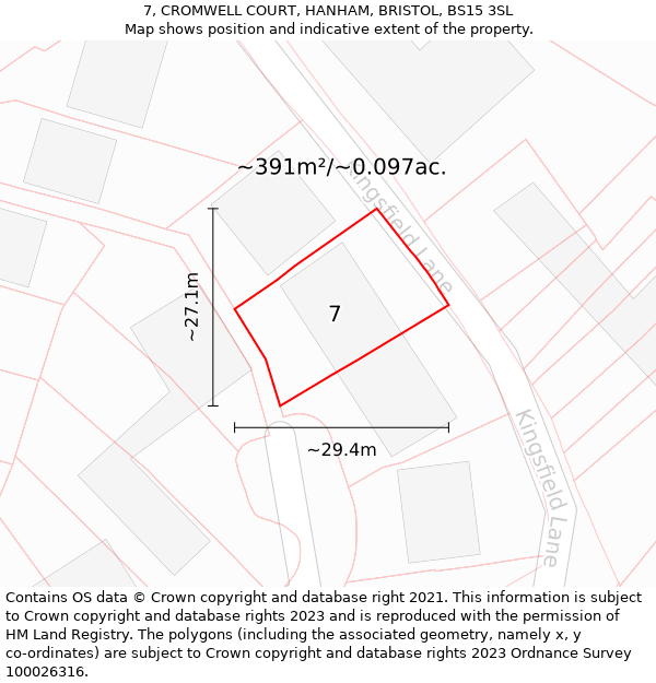 7, CROMWELL COURT, HANHAM, BRISTOL, BS15 3SL: Plot and title map