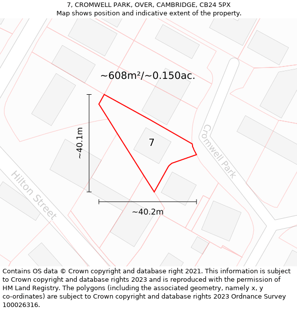 7, CROMWELL PARK, OVER, CAMBRIDGE, CB24 5PX: Plot and title map