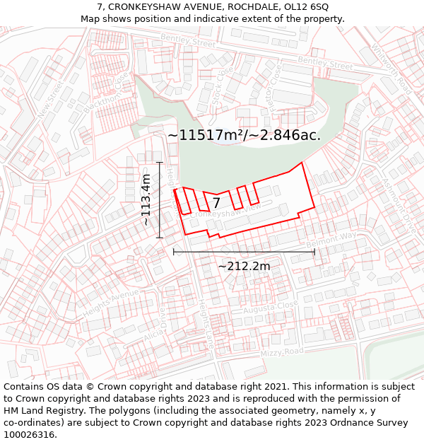 7, CRONKEYSHAW AVENUE, ROCHDALE, OL12 6SQ: Plot and title map