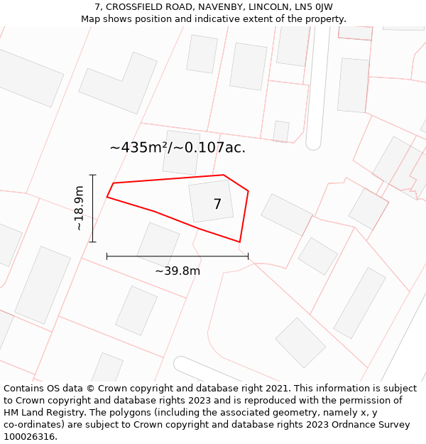 7, CROSSFIELD ROAD, NAVENBY, LINCOLN, LN5 0JW: Plot and title map