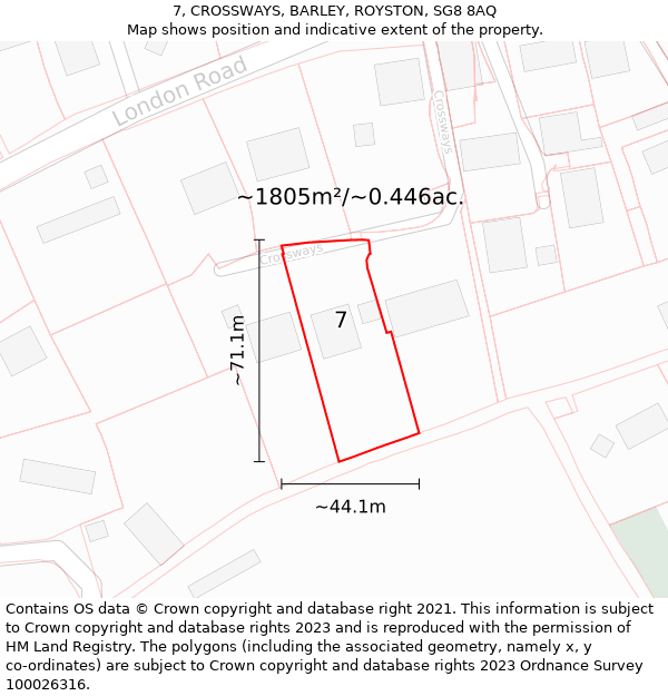 7, CROSSWAYS, BARLEY, ROYSTON, SG8 8AQ: Plot and title map