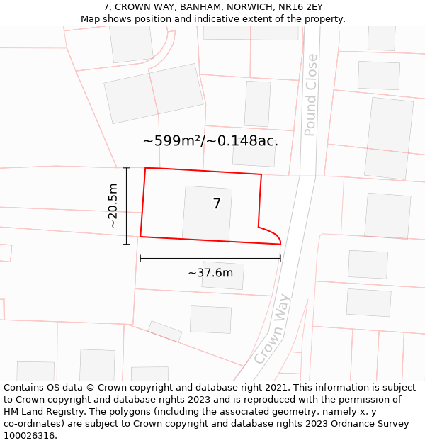 7, CROWN WAY, BANHAM, NORWICH, NR16 2EY: Plot and title map