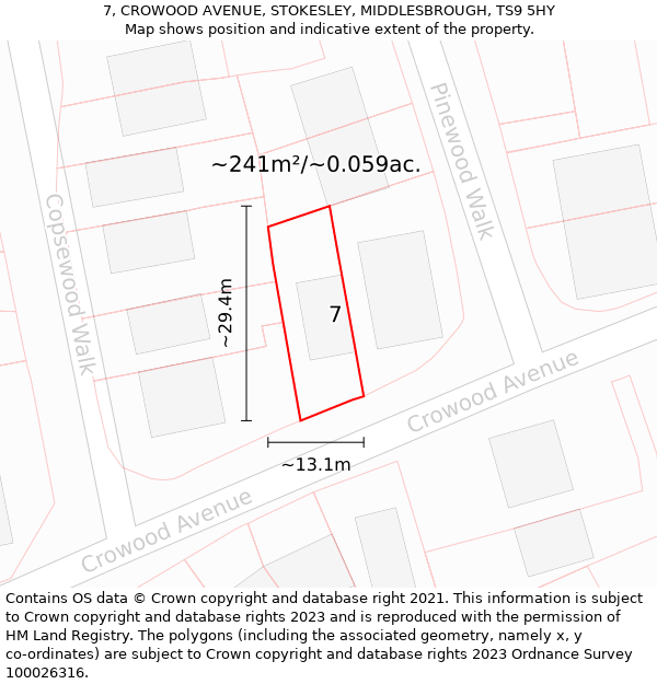 7, CROWOOD AVENUE, STOKESLEY, MIDDLESBROUGH, TS9 5HY: Plot and title map