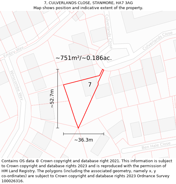 7, CULVERLANDS CLOSE, STANMORE, HA7 3AG: Plot and title map