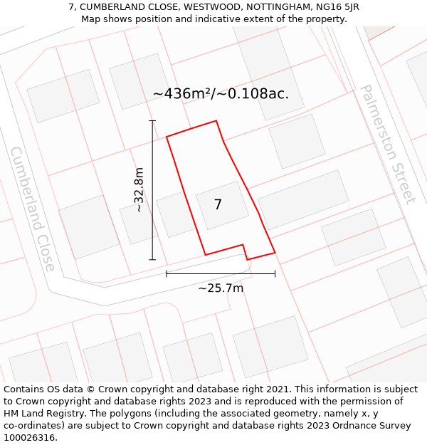 7, CUMBERLAND CLOSE, WESTWOOD, NOTTINGHAM, NG16 5JR: Plot and title map