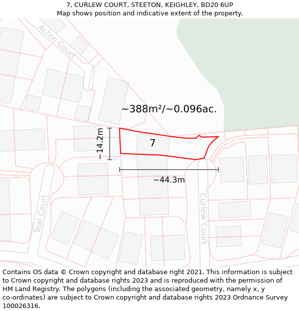 7, CURLEW COURT, STEETON, KEIGHLEY, BD20 6UP: Plot and title map