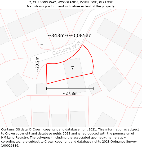 7, CURSONS WAY, WOODLANDS, IVYBRIDGE, PL21 9XE: Plot and title map