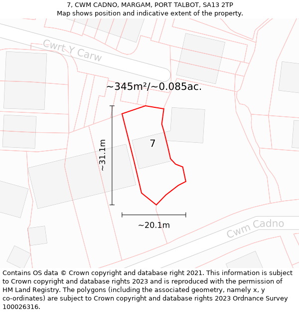 7, CWM CADNO, MARGAM, PORT TALBOT, SA13 2TP: Plot and title map