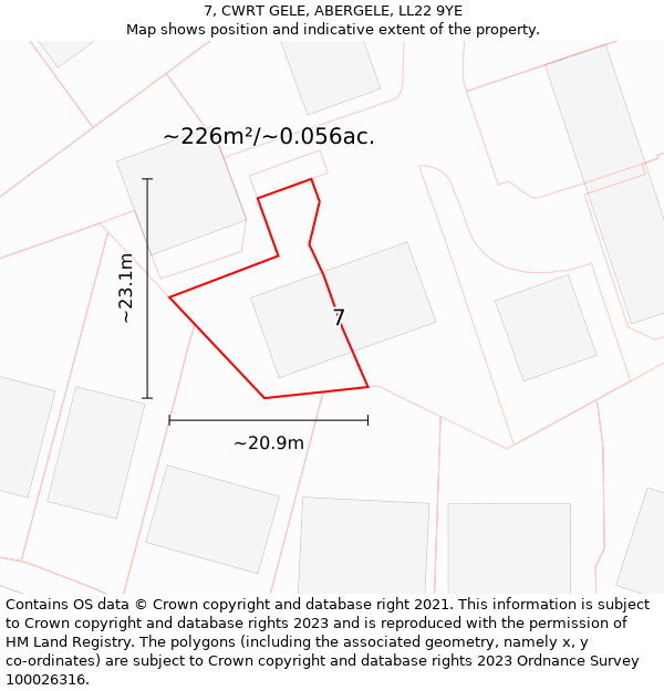 7, CWRT GELE, ABERGELE, LL22 9YE: Plot and title map