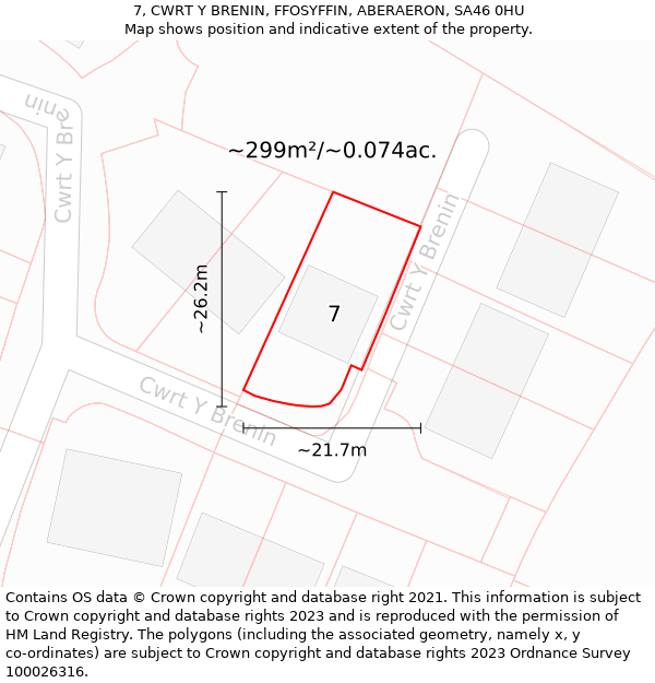 7, CWRT Y BRENIN, FFOSYFFIN, ABERAERON, SA46 0HU: Plot and title map