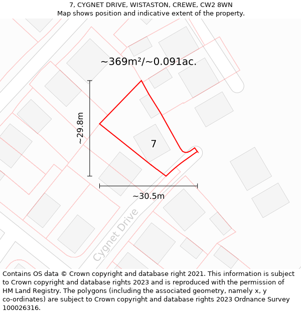 7, CYGNET DRIVE, WISTASTON, CREWE, CW2 8WN: Plot and title map