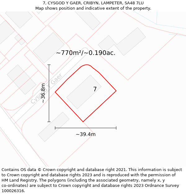 7, CYSGOD Y GAER, CRIBYN, LAMPETER, SA48 7LU: Plot and title map