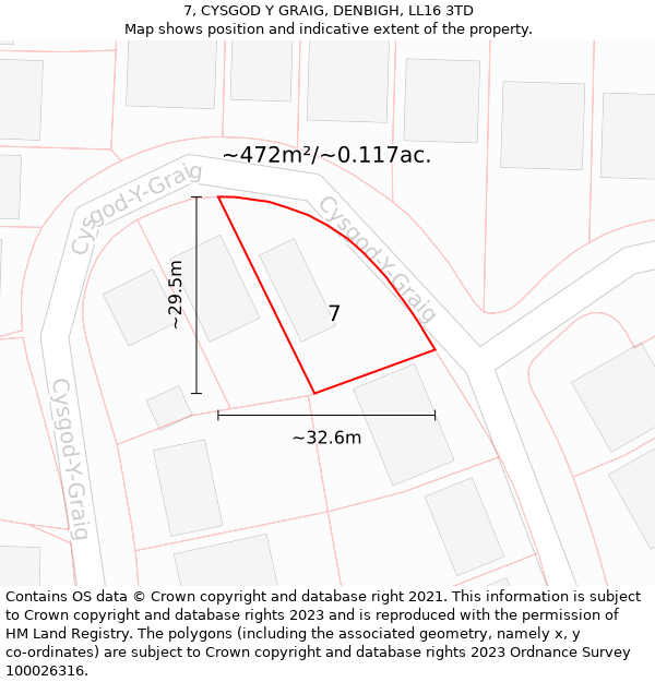 7, CYSGOD Y GRAIG, DENBIGH, LL16 3TD: Plot and title map