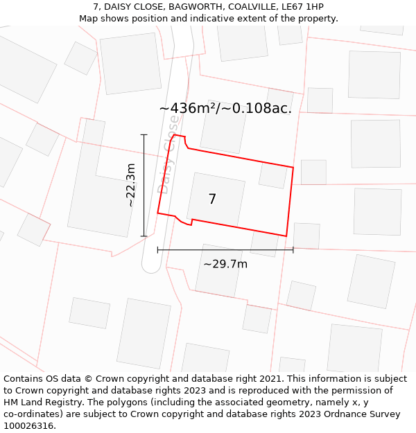 7, DAISY CLOSE, BAGWORTH, COALVILLE, LE67 1HP: Plot and title map