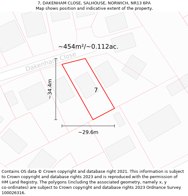 7, DAKENHAM CLOSE, SALHOUSE, NORWICH, NR13 6PA: Plot and title map