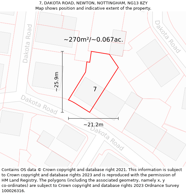 7, DAKOTA ROAD, NEWTON, NOTTINGHAM, NG13 8ZY: Plot and title map