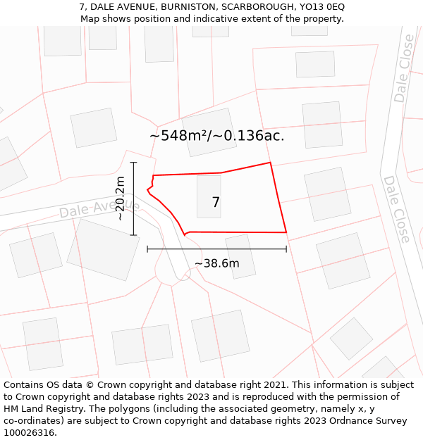 7, DALE AVENUE, BURNISTON, SCARBOROUGH, YO13 0EQ: Plot and title map