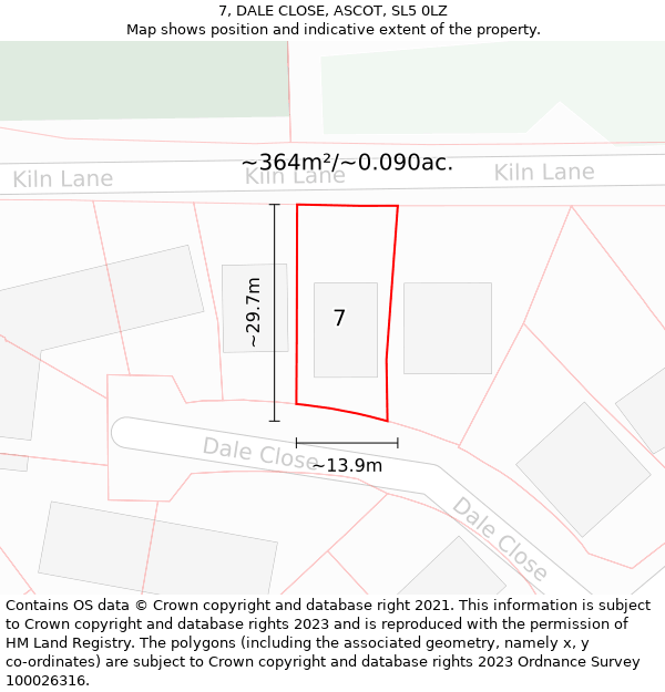 7, DALE CLOSE, ASCOT, SL5 0LZ: Plot and title map