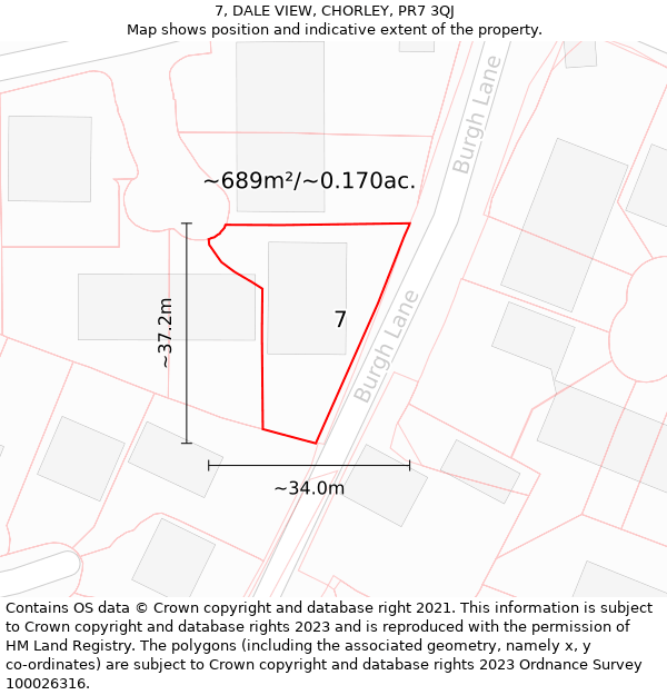 7, DALE VIEW, CHORLEY, PR7 3QJ: Plot and title map