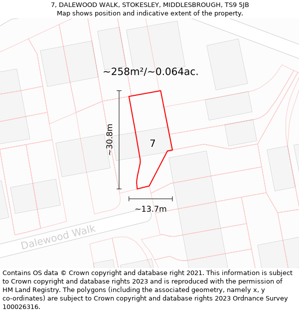 7, DALEWOOD WALK, STOKESLEY, MIDDLESBROUGH, TS9 5JB: Plot and title map