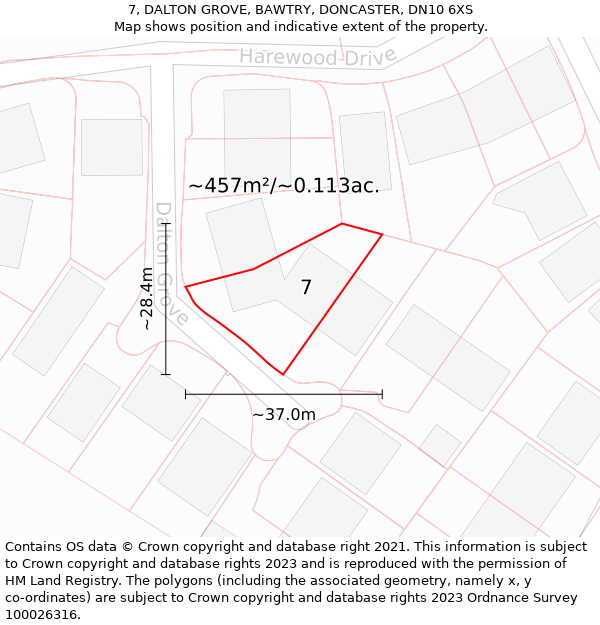 7, DALTON GROVE, BAWTRY, DONCASTER, DN10 6XS: Plot and title map