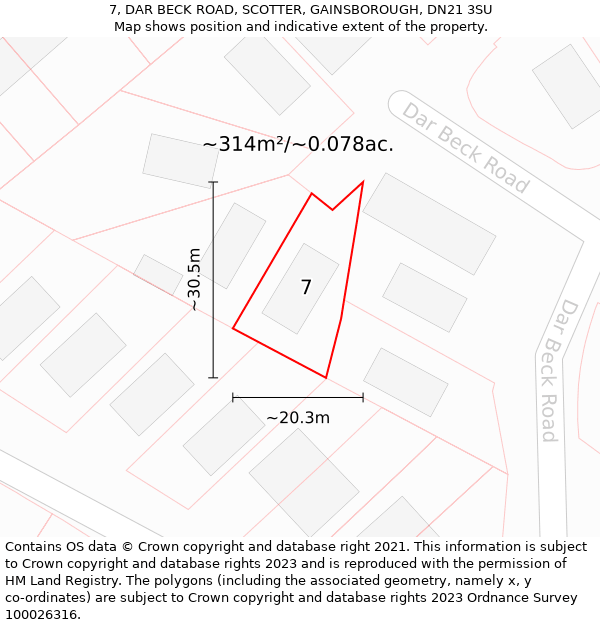 7, DAR BECK ROAD, SCOTTER, GAINSBOROUGH, DN21 3SU: Plot and title map