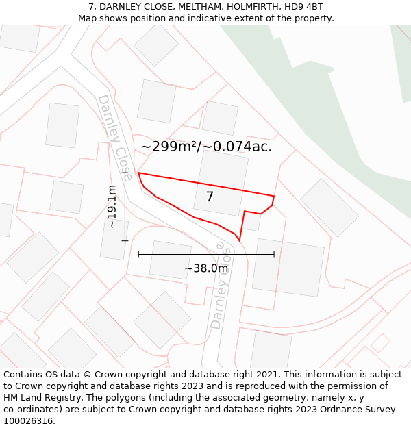 7, DARNLEY CLOSE, MELTHAM, HOLMFIRTH, HD9 4BT: Plot and title map