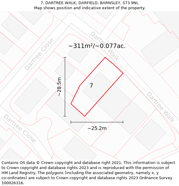 7, DARTREE WALK, DARFIELD, BARNSLEY, S73 9NL: Plot and title map