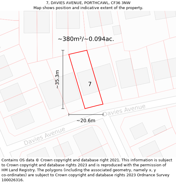 7, DAVIES AVENUE, PORTHCAWL, CF36 3NW: Plot and title map