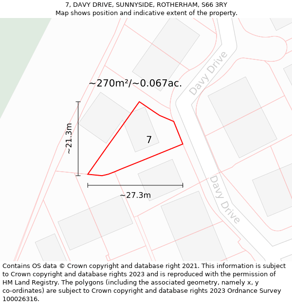 7, DAVY DRIVE, SUNNYSIDE, ROTHERHAM, S66 3RY: Plot and title map
