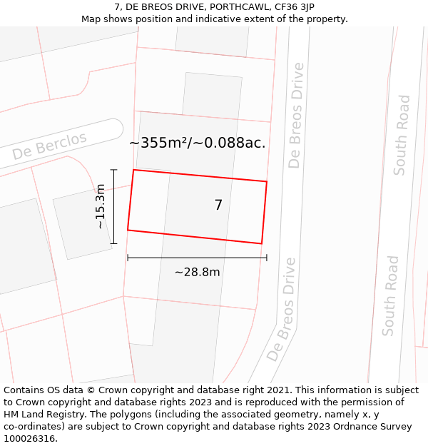 7, DE BREOS DRIVE, PORTHCAWL, CF36 3JP: Plot and title map