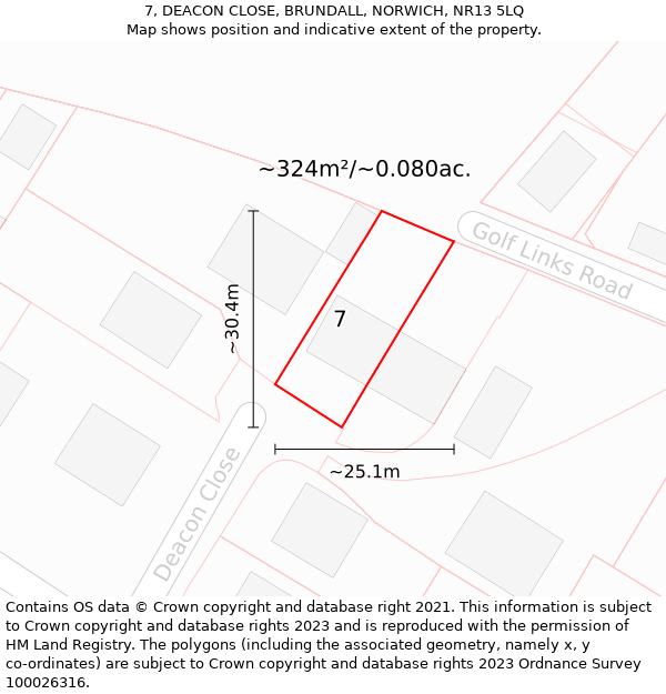 7, DEACON CLOSE, BRUNDALL, NORWICH, NR13 5LQ: Plot and title map