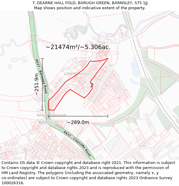 7, DEARNE HALL FOLD, BARUGH GREEN, BARNSLEY, S75 1JJ: Plot and title map