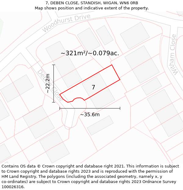 7, DEBEN CLOSE, STANDISH, WIGAN, WN6 0RB: Plot and title map