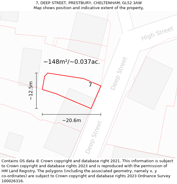 7, DEEP STREET, PRESTBURY, CHELTENHAM, GL52 3AW: Plot and title map